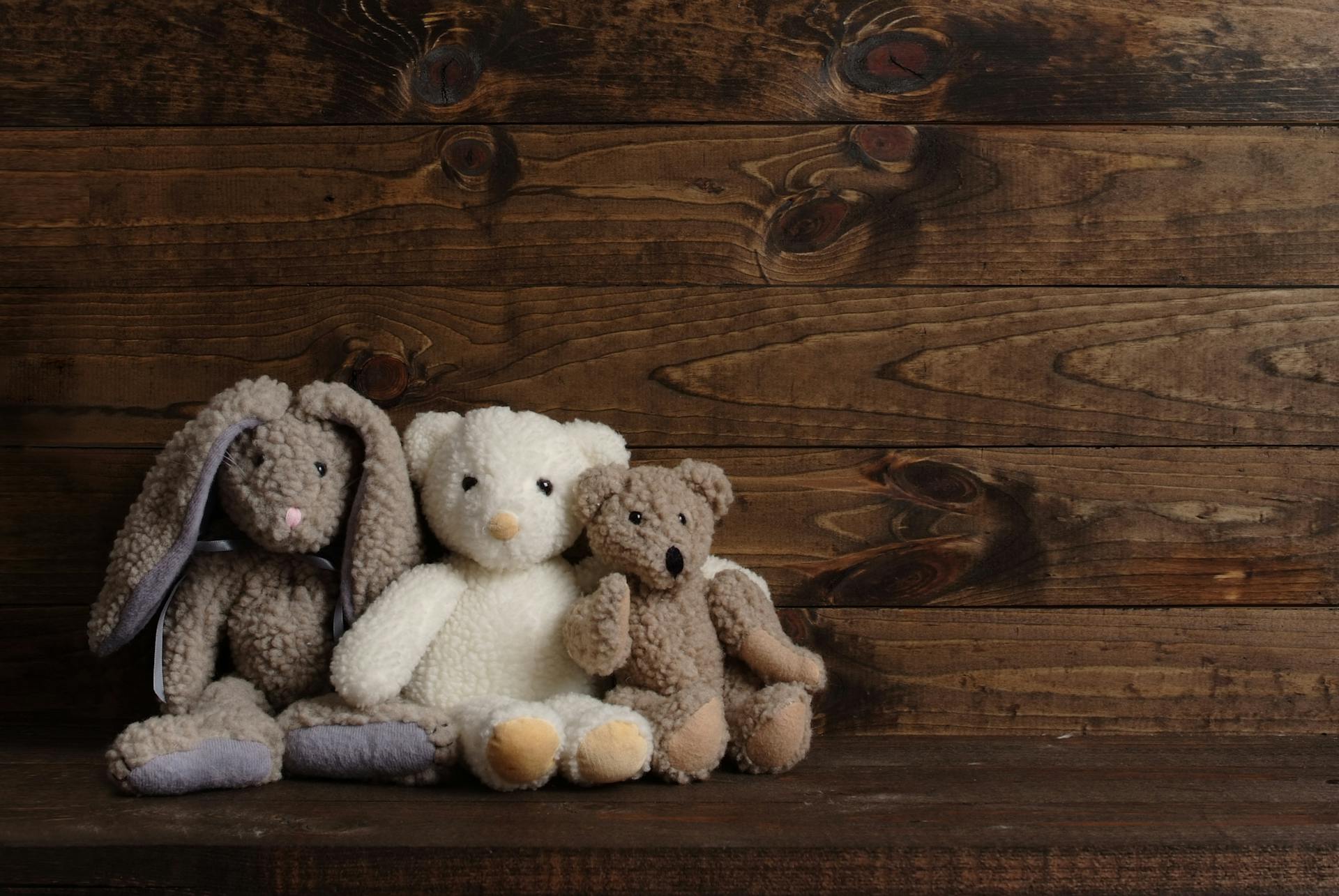 Stuffed Animal Toys on Wooden Surface