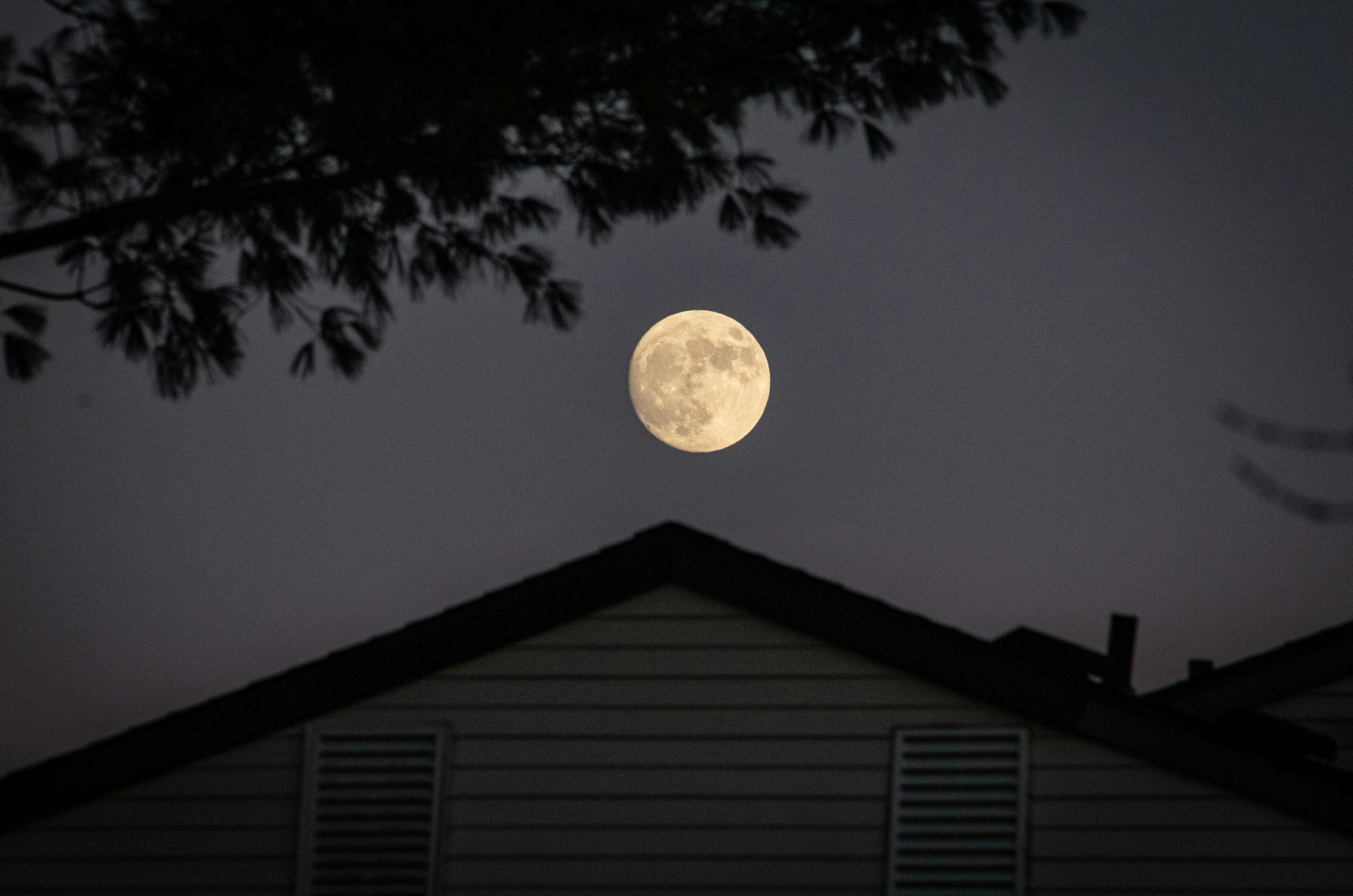 white and black house under full moon