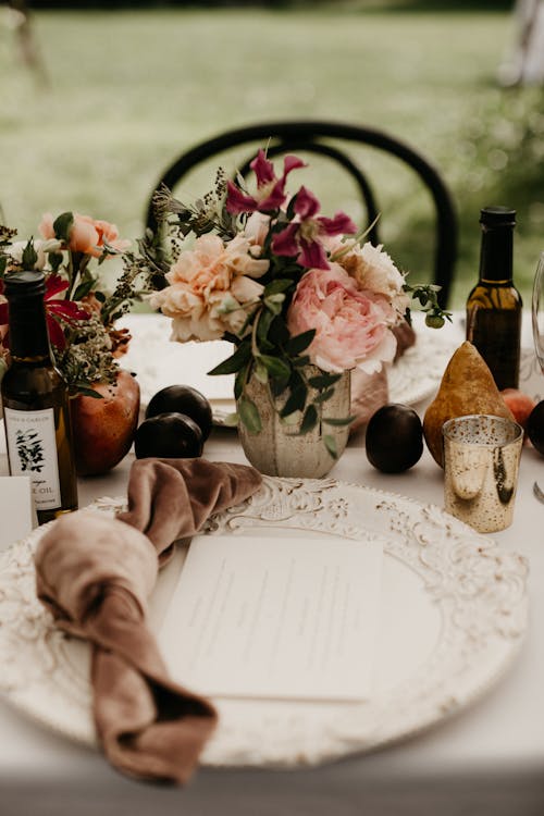 Flowers and Napkin on Decorated Table Setting