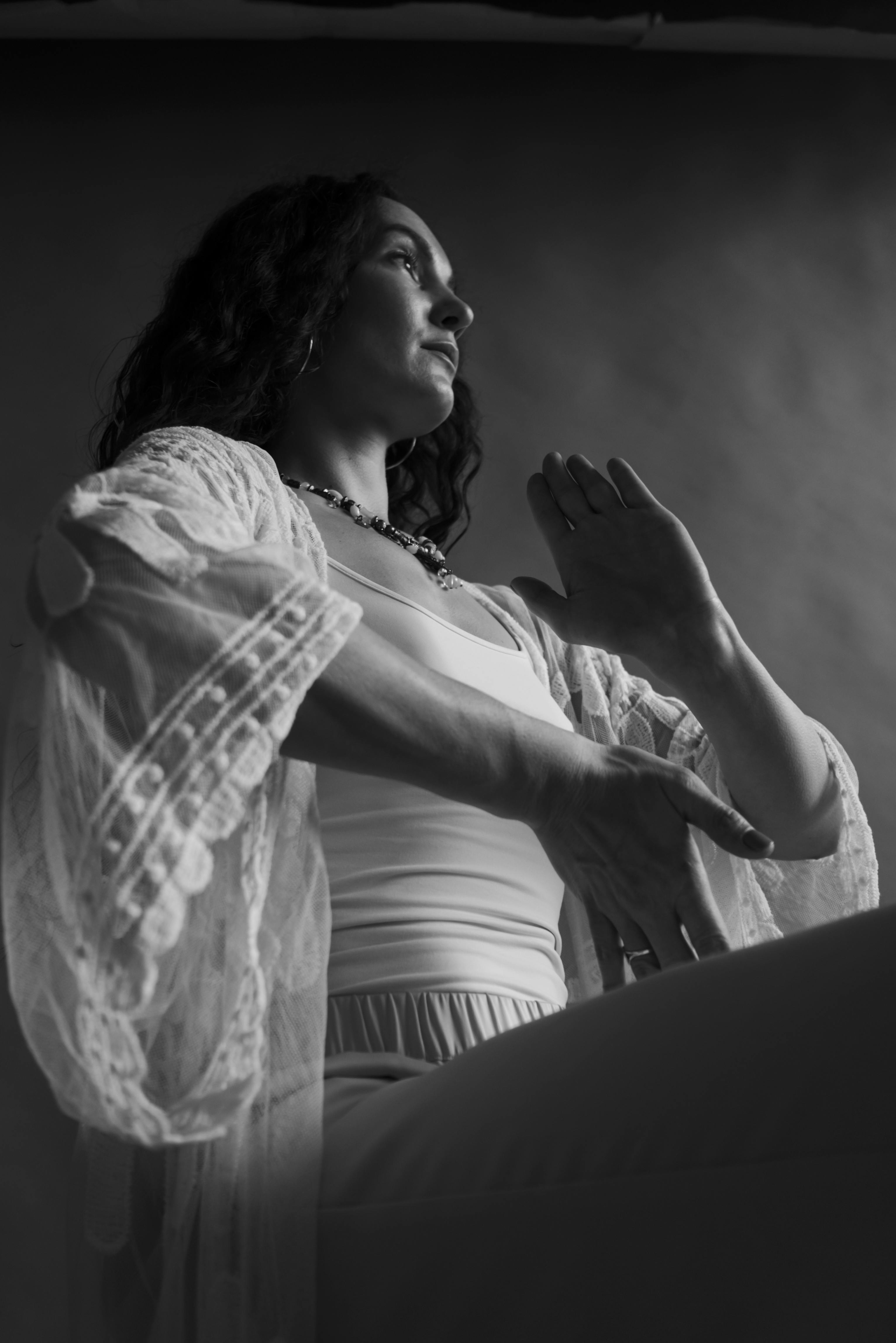 Grayscale Photo of Woman in White Tank Top