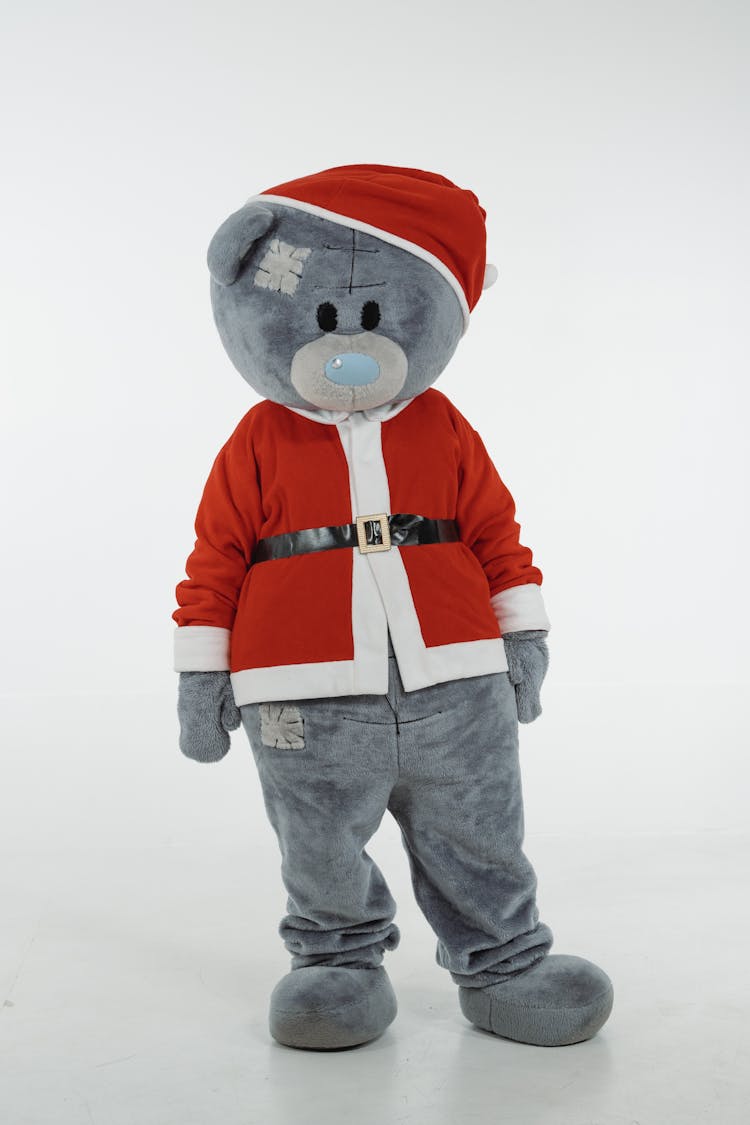 A Teddy Bear Mascot In Santa Claus Costume