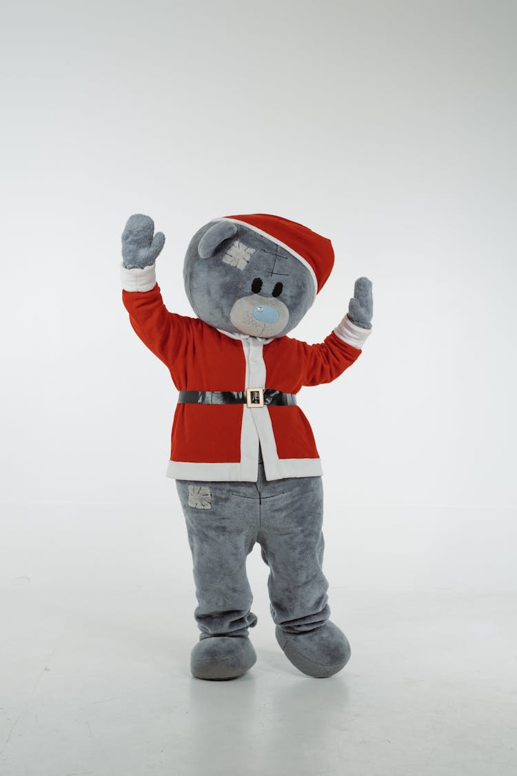 A Teddy Bear Mascot In Santa Claus Costume