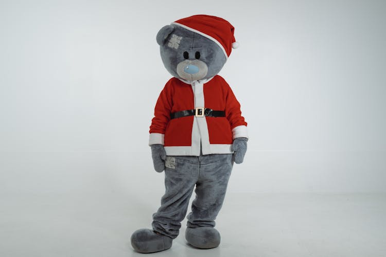 A Teddy Bear Mascot In Santa Claus Costume