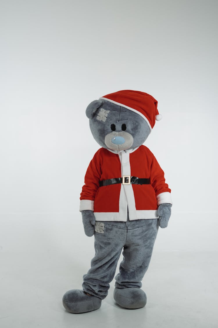 A Teddy Bear Mascot In Santa Claus Costume