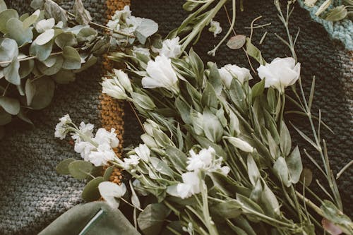 White Flowers on Gray Textile