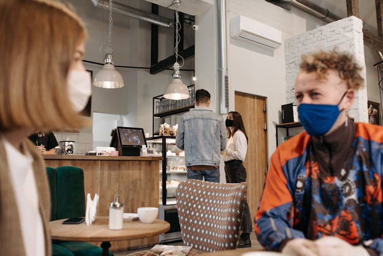 People Wearing Face Mask In The Coffee Shop 