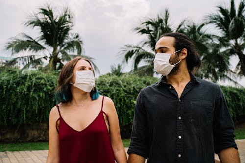 Free Man and Woman Wearing Face Masks Stock Photo