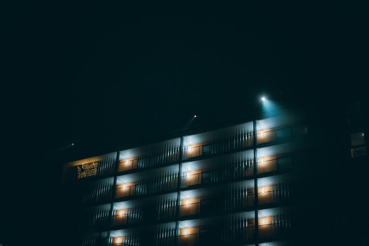 A Concrete Building At Night