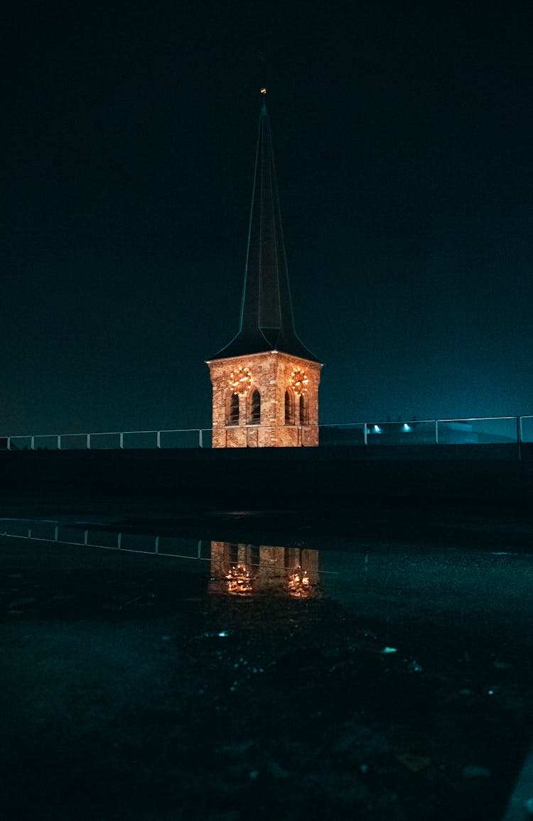 A Concrete Building At Night