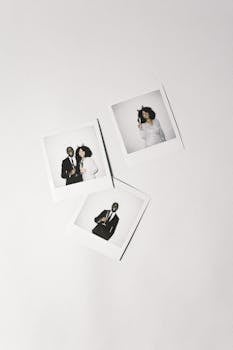 Collection of three vertical Polaroid-style photos on a white surface.