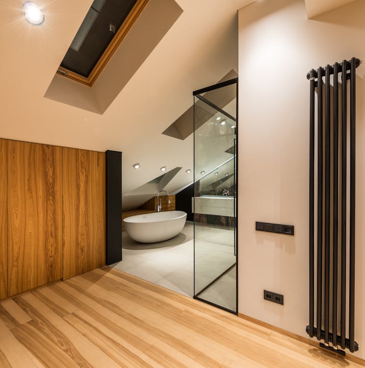 Spacious bathroom with modern trendy design