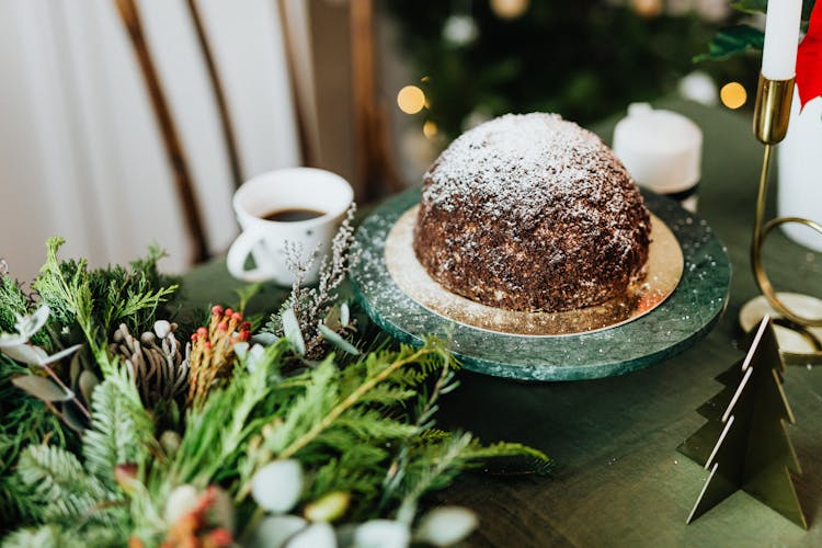 Christmas Cake On Table At Home