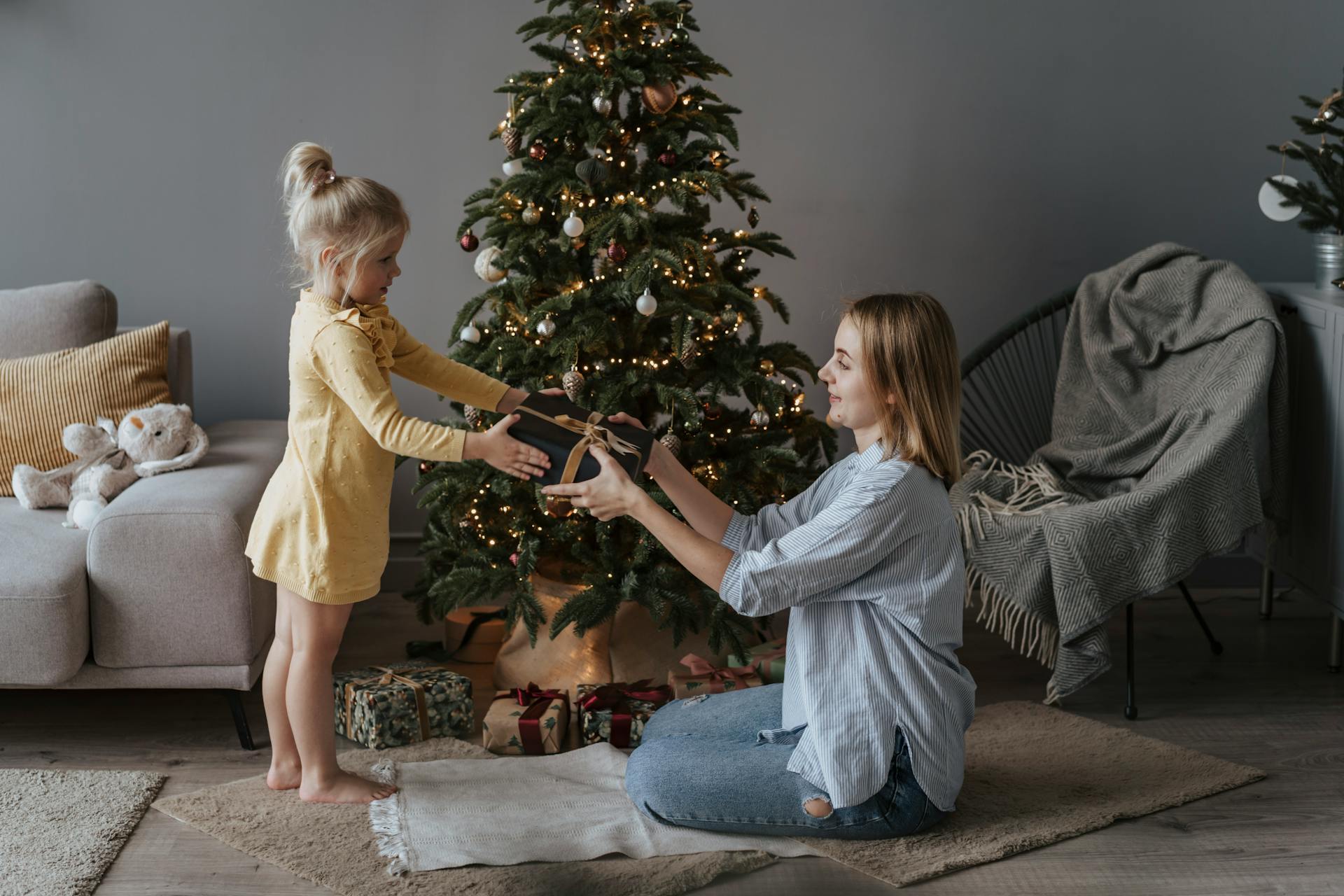 A Mother Handing Over a Gift to Her Child