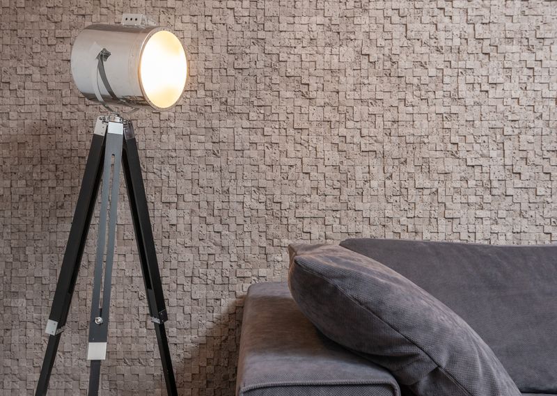 Modern Miami living room with limestone walls