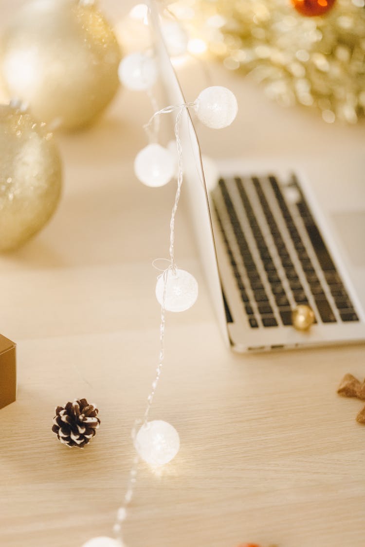 A String Of Lights On A Laptop