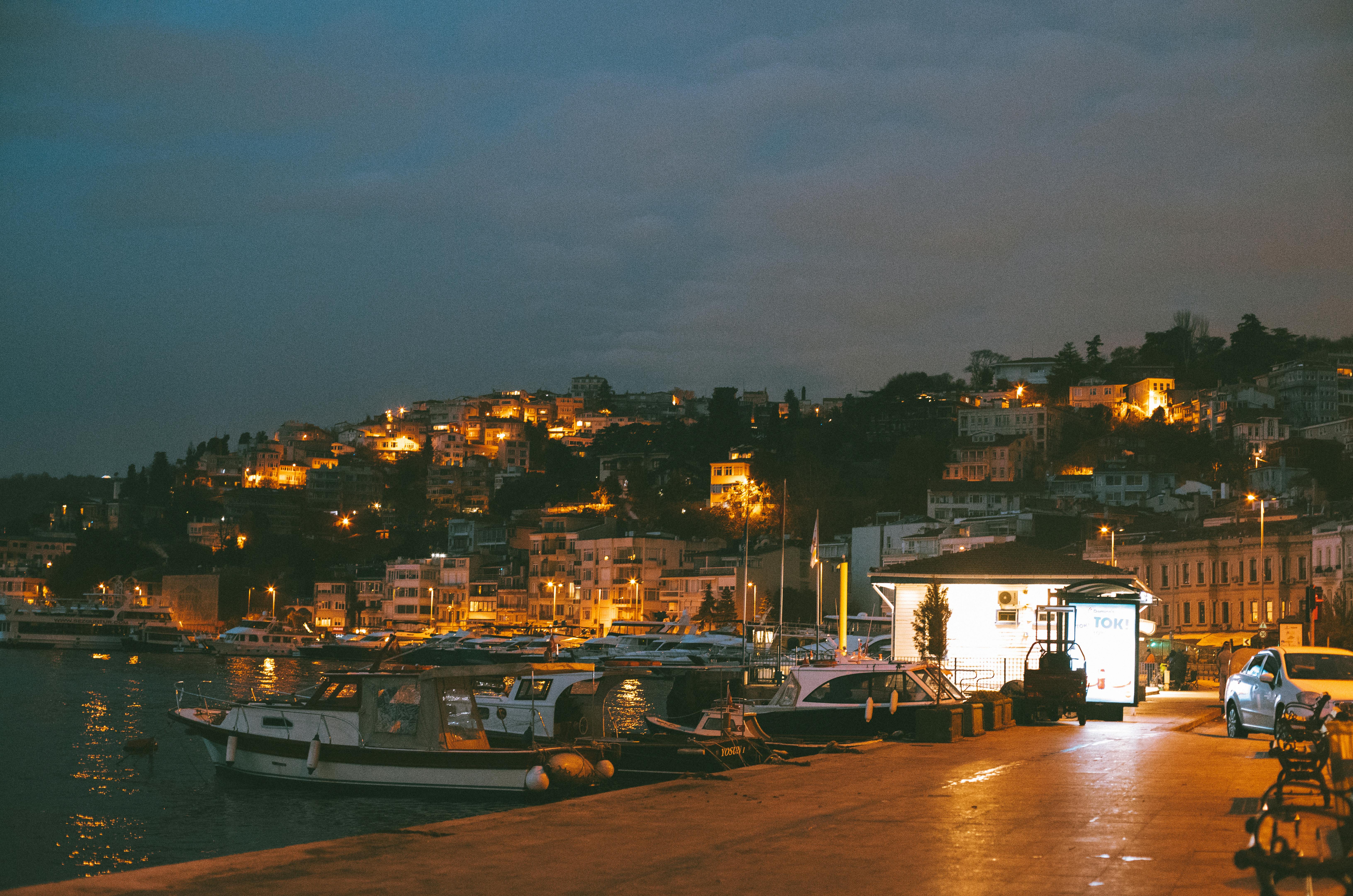 Istanbul Bosphorus shoreline with city in evening light