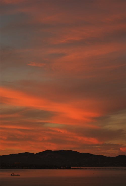 Silhouette of Mountains Under the Orange Sky