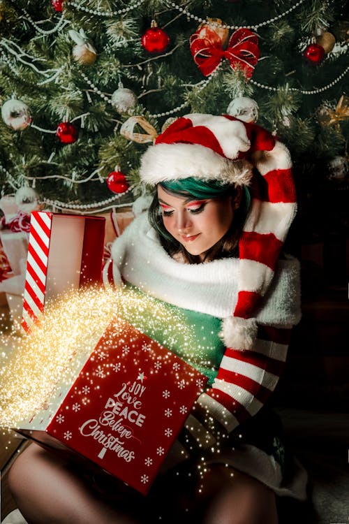 A Woman in Santa Hat