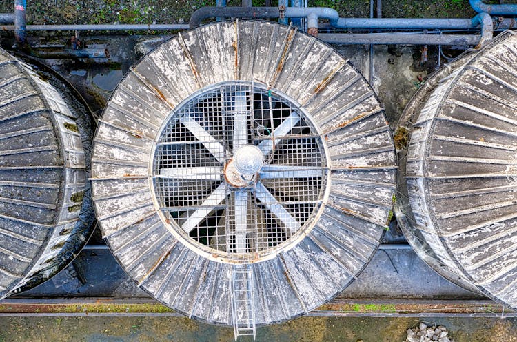 Old Metal Ventilation Fans On Factory