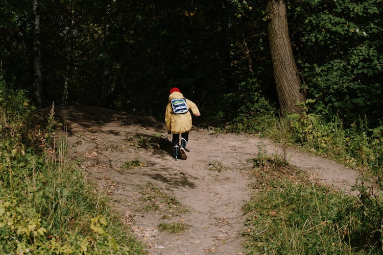 A Child On Dirt Path In The Woods