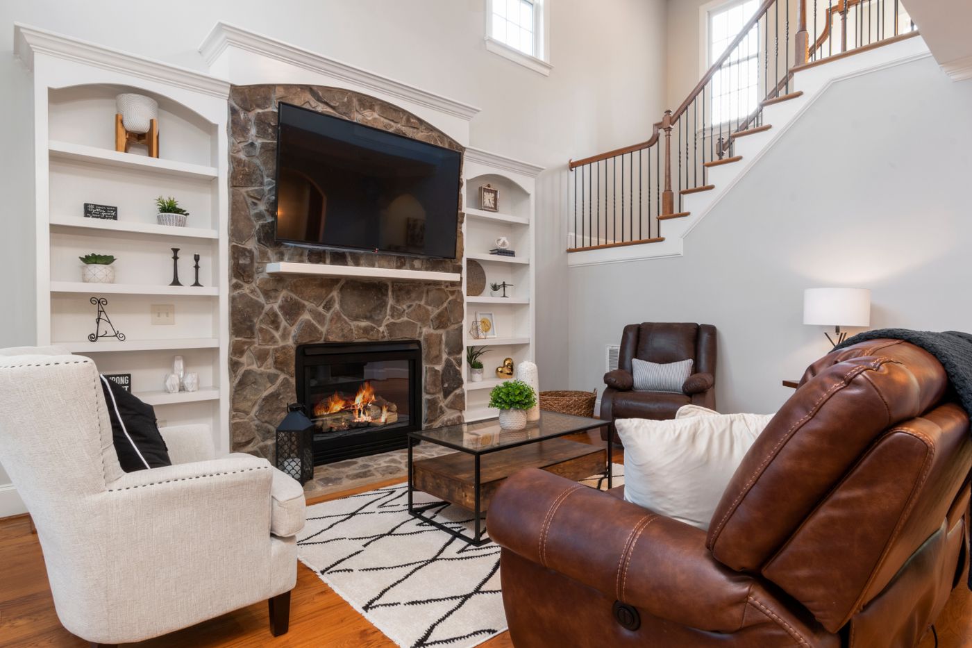 Warm fireplace in a finished home