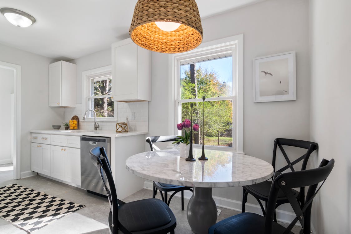Free Dining Table in Small Home Kitchen Stock Photo
