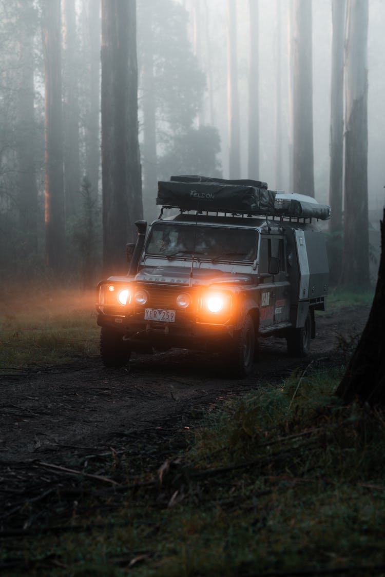 A Black Land Rover In The Forest 