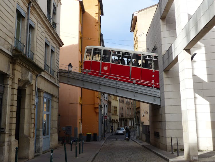 Funicular Connecting City Districts In Sunlight