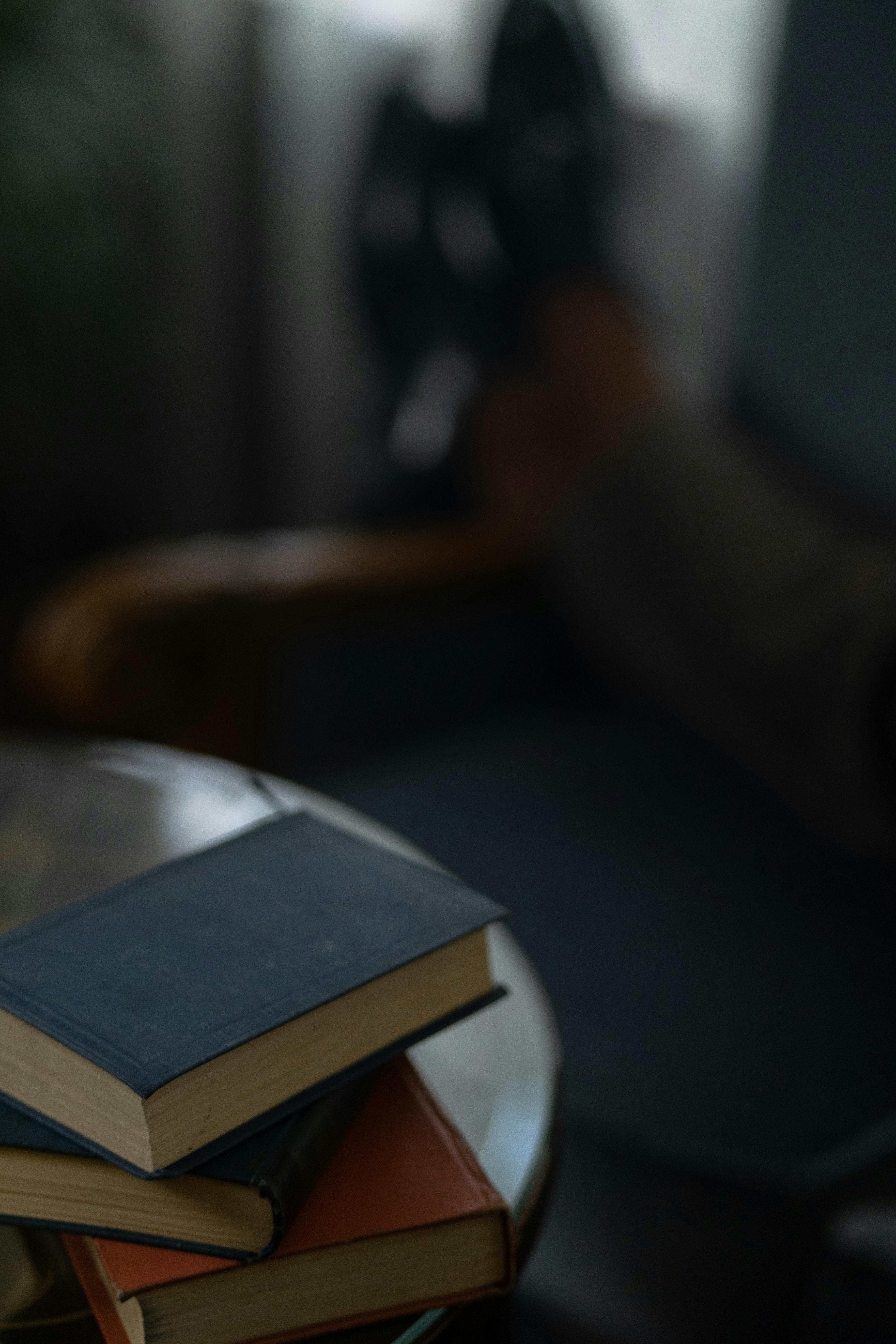 black and white book on table