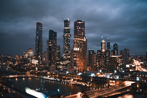Free City Skyline During Night Time Stock Photo