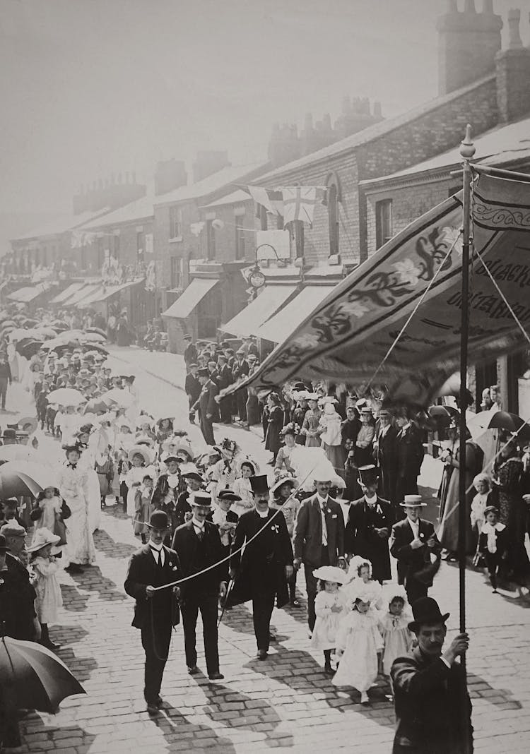 Old Photo Of People On A Procession