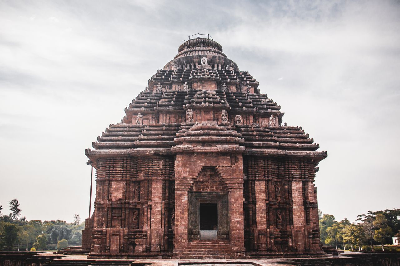 exterior of main building of historical hindu konark sun temple with c