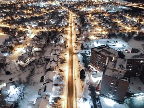 Aerial Photo of Town in Winter 