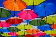 Assorted Colors of Hanging Opened Umbrellas