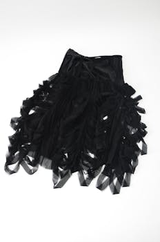 Stylish black ruffle skirt displayed on a white background for fashion design.