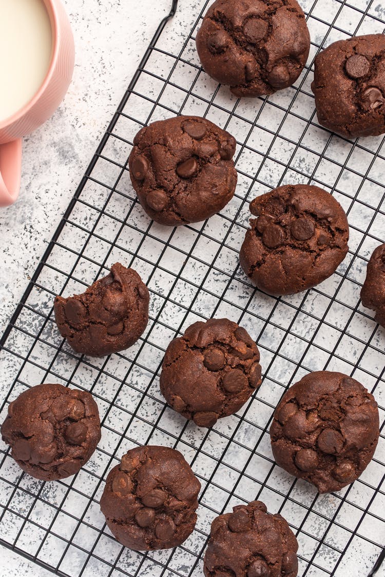 Chocolate Chip Cookies On A Cooling Rack