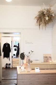 Elegant boutique interior showcasing stylish decor and contemporary fashion pieces.