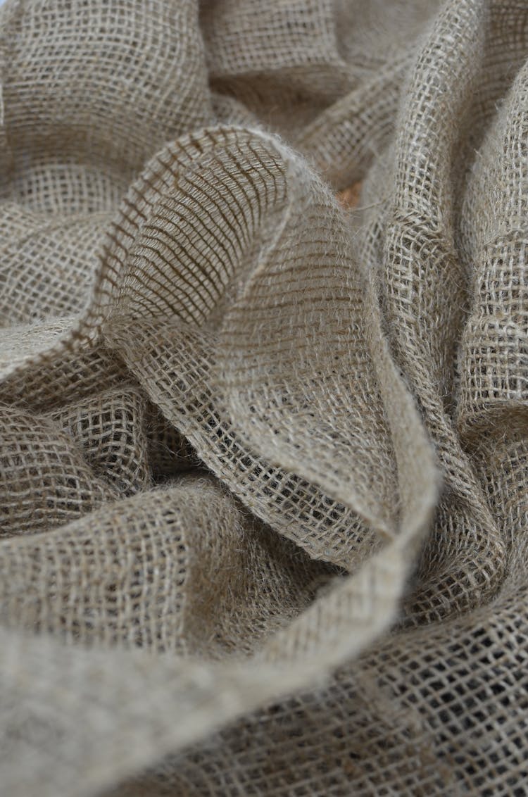 Textured Backdrop Of Eco Sackcloth With Crumpled Surface