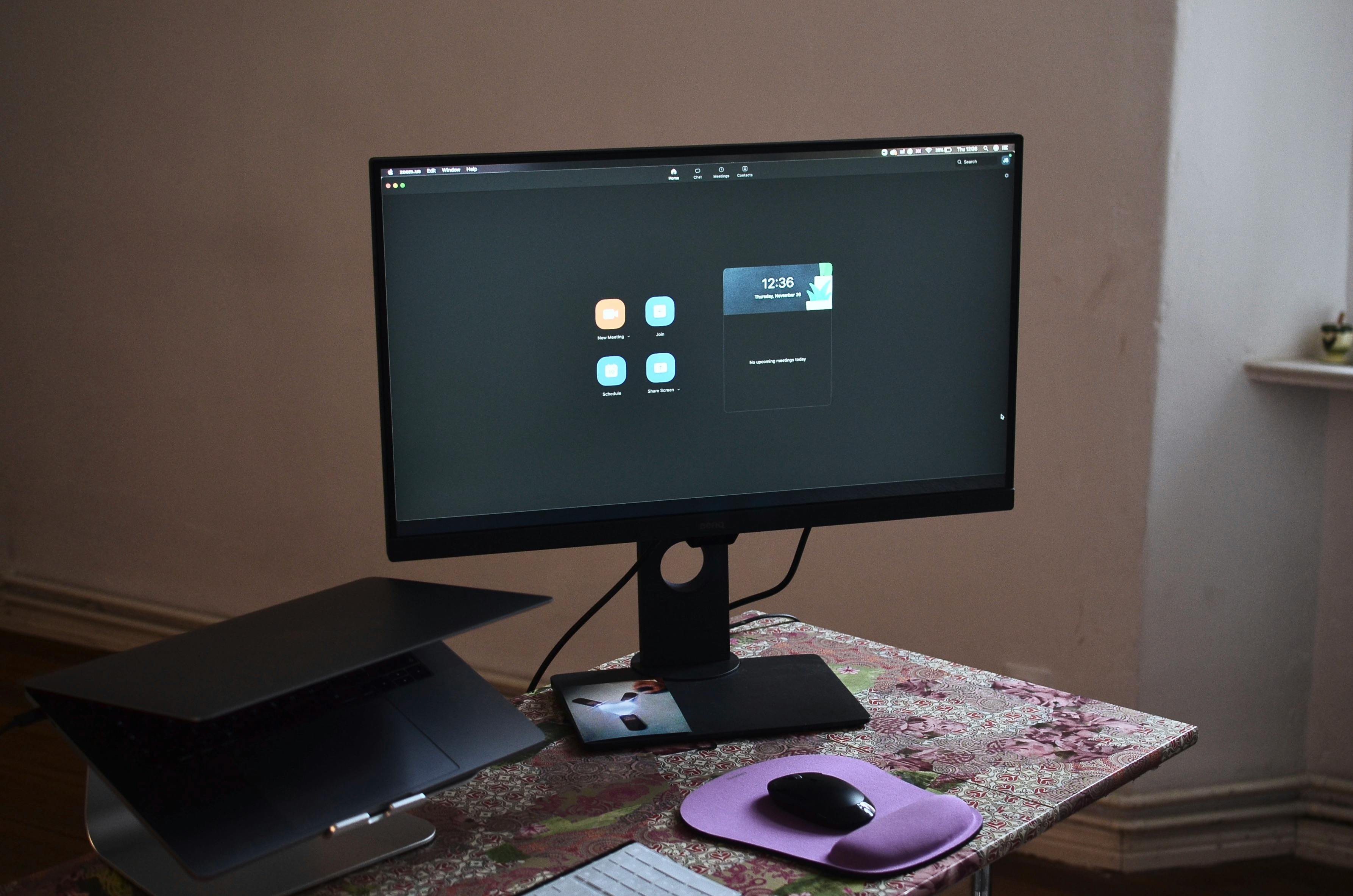 modern computer with laptop on table