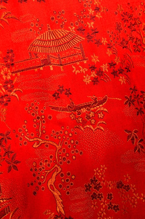 Red fabric with oriental design