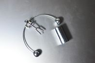 Top view of metal motion toy of Newton with balancing balls on cradle for home decoration placed on gray background