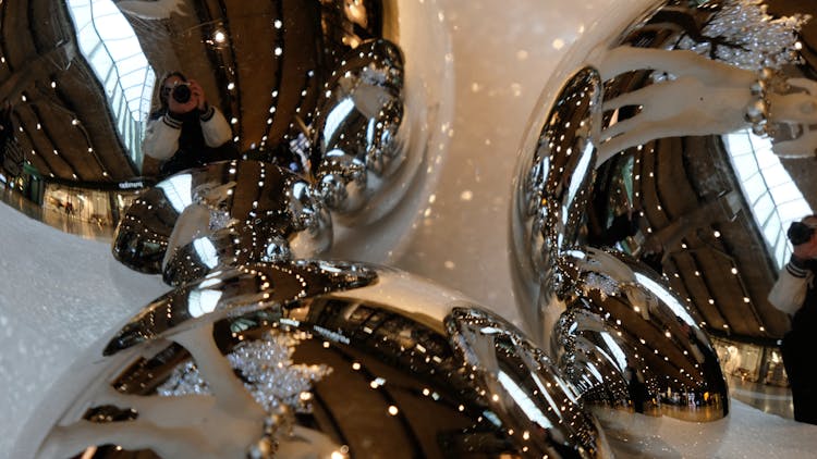 Sparkling Shiny Silver Baubles With Reflection