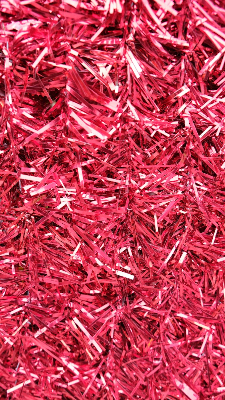 Chaotic Red Bright Sparkling Tinsel On Festive Event