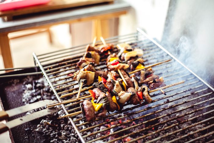 Grilled meat and vegetable skewers
