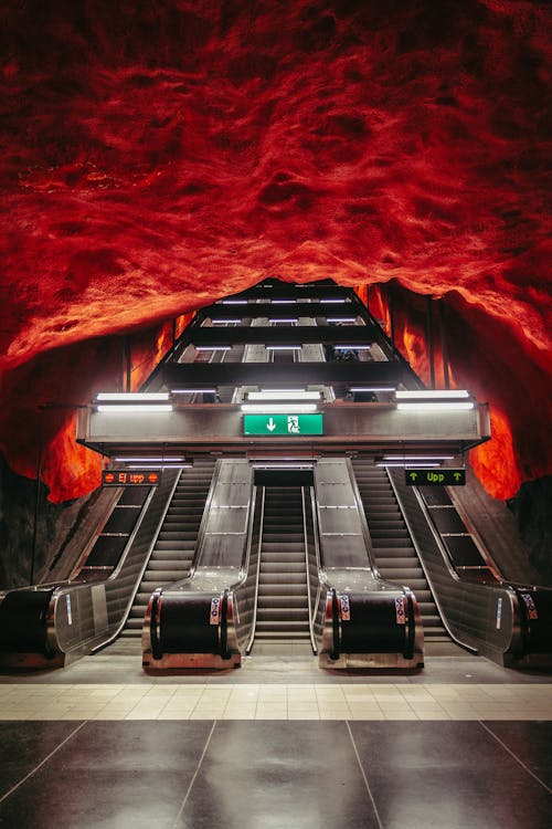 Illuminated Escalator with Red Detail Lights