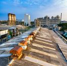 Industrial area with metal pipes and constructions