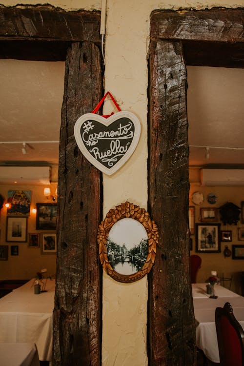 Cozy cafe with wooden doorway