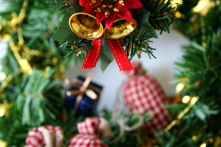 Hanging Gold Bells On A Wreath 