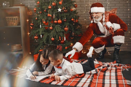 Free Girl and Boy With Santa Claus  Stock Photo