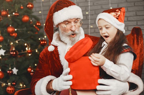 Free Girl With Santa Claus  Stock Photo